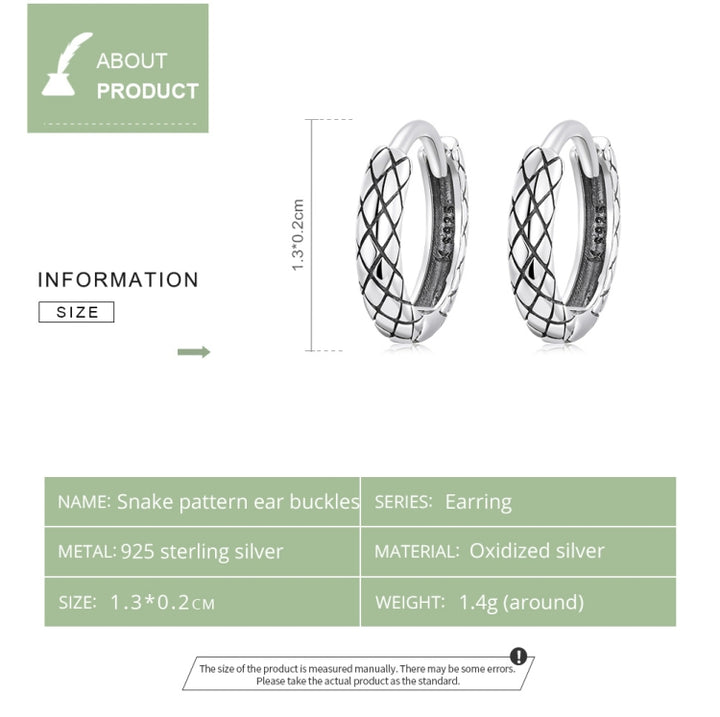 S925 Sterling Silver Snake Texture Ear Buckle Women Earrings, Snake Texture