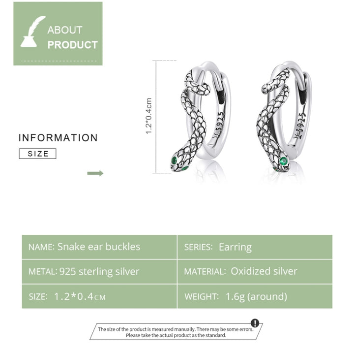 S925 Sterling Silver Snake Ear Buckle Women Earrings, Snake Ear Buckle