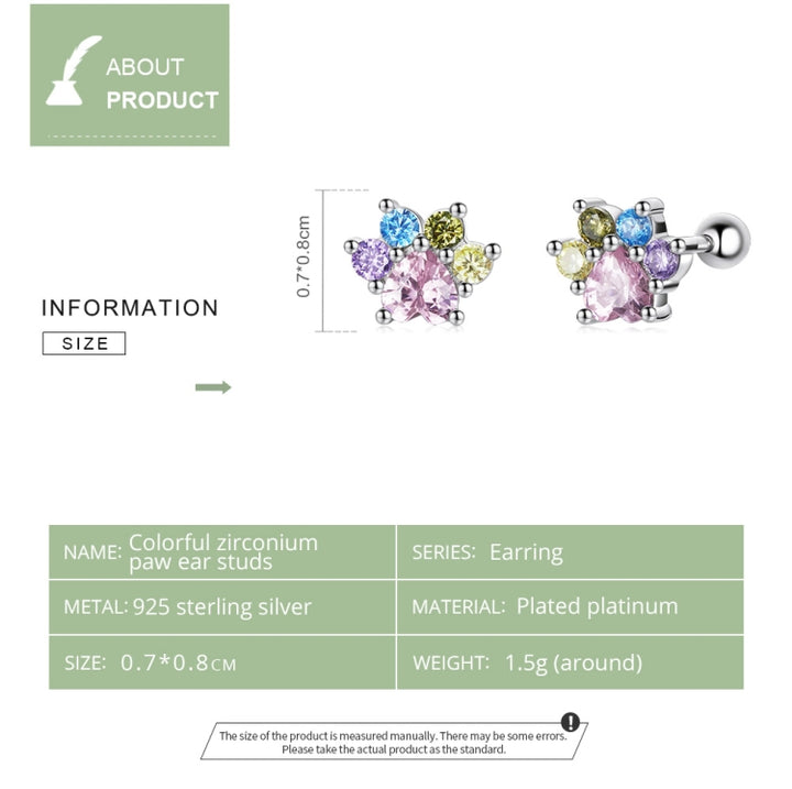 S925 Sterling Silver Color Zircon Cute Claw Ear Stud Women Earrings, Color Zircon Cute Claw