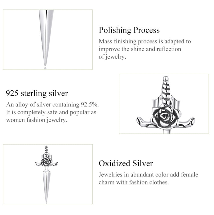 S925 Sterling Silver Rose Dagger Ear Stud Women Earrings, Rose Dagger