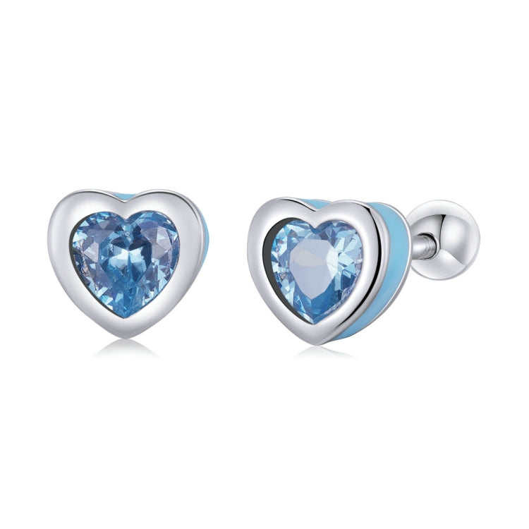 S925 Sterling Silver Heart Zircon Ear Stud Women Earrings, Heart Zircon(Blue), Heart Zircon(Red)