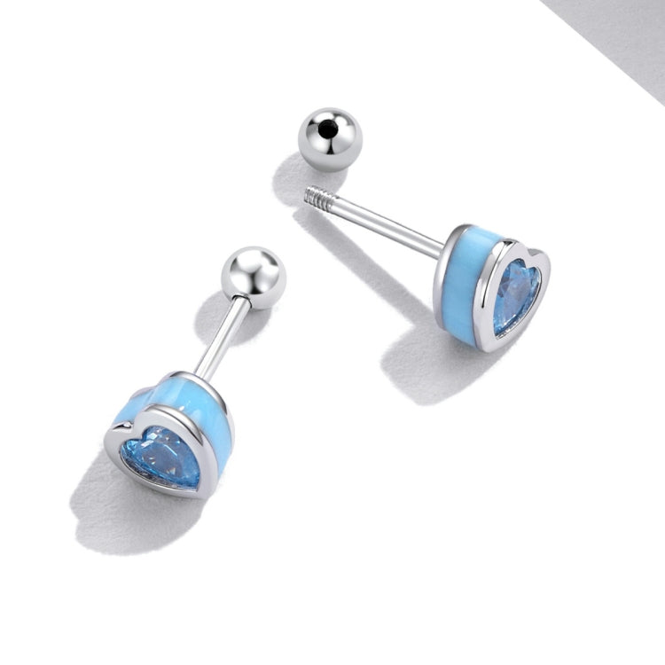 S925 Sterling Silver Heart Zircon Ear Stud Women Earrings, Heart Zircon(Blue), Heart Zircon(Red)