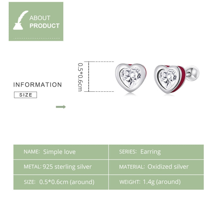 S925 Sterling Silver Heart Zircon Ear Stud Women Earrings, Heart Zircon(Blue), Heart Zircon(Red)