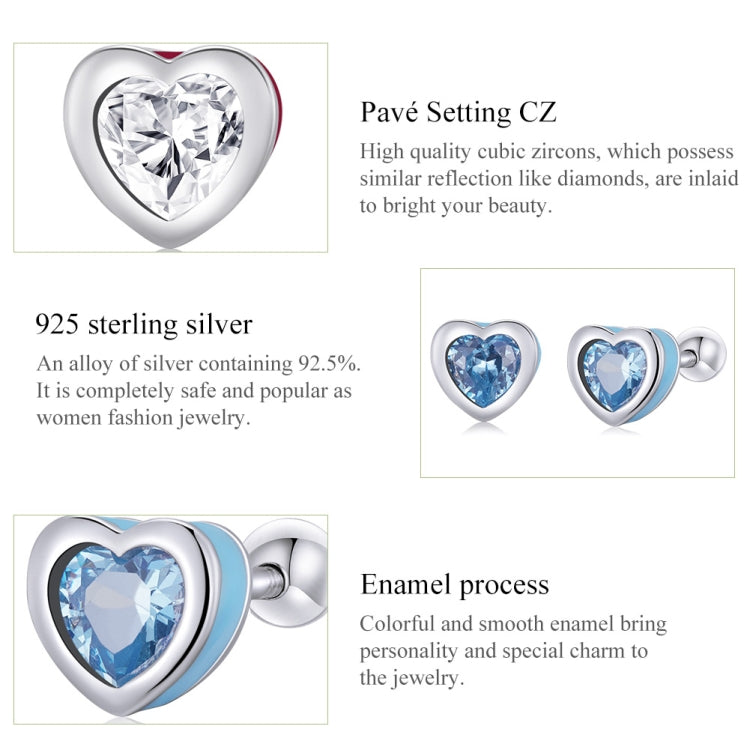 S925 Sterling Silver Heart Zircon Ear Stud Women Earrings, Heart Zircon(Blue), Heart Zircon(Red)