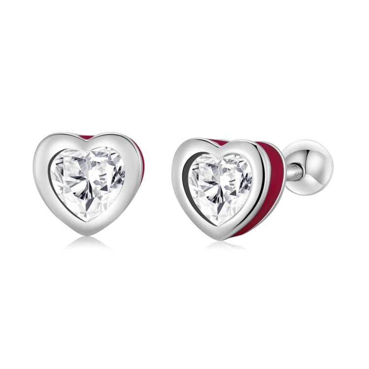 S925 Sterling Silver Heart Zircon Ear Stud Women Earrings, Heart Zircon(Blue), Heart Zircon(Red)