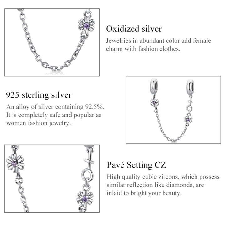 S925 Sterling Silver Retro Flower Safety Chain DIY Bracelet Necklace Accessories, Retro Flower