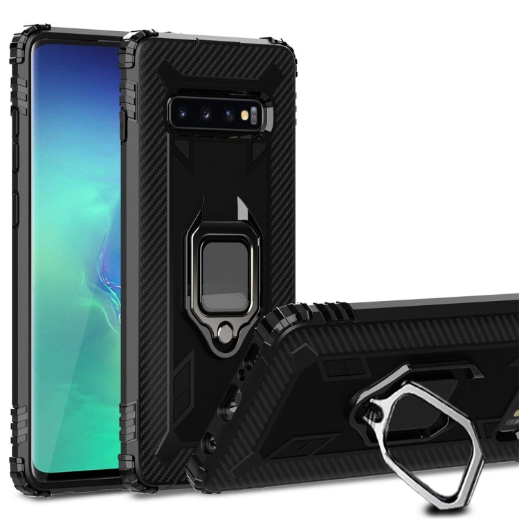 Carbon Fiber Protective Case with 360 Degree Rotating Ring Holder, For Galaxy S10+, For Galaxy S10