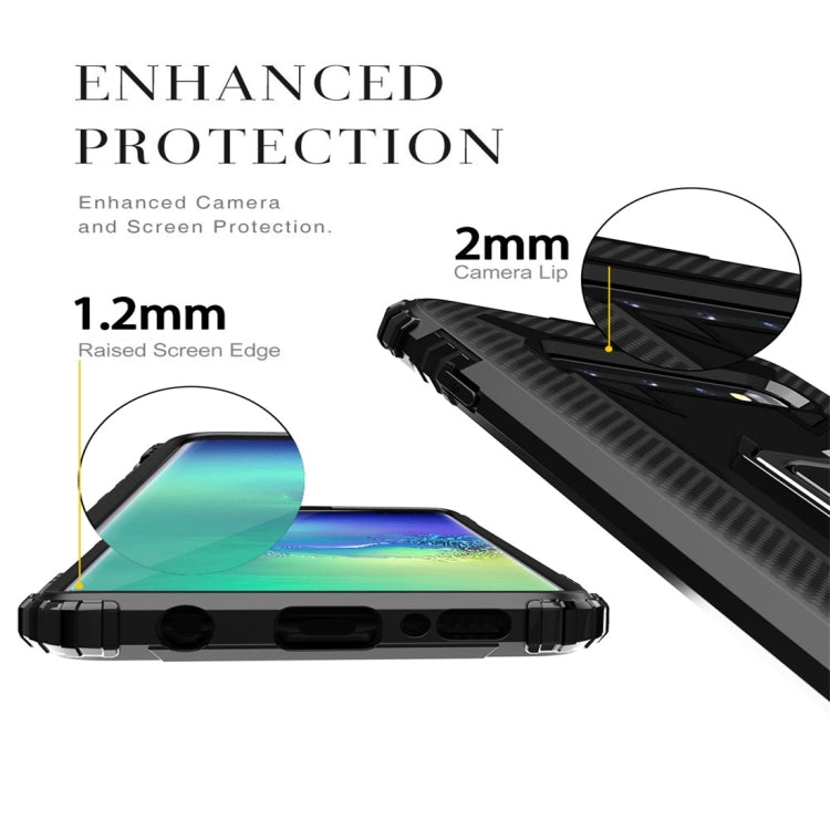 Carbon Fiber Protective Case with 360 Degree Rotating Ring Holder, For Galaxy S10+, For Galaxy S10