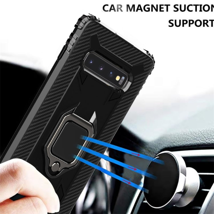 Carbon Fiber Protective Case with 360 Degree Rotating Ring Holder, For Galaxy S10+, For Galaxy S10