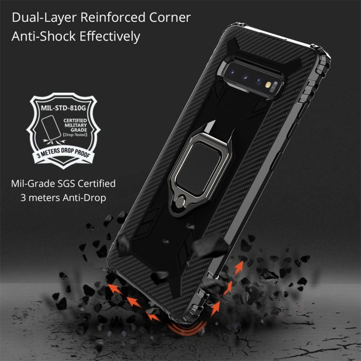 Carbon Fiber Protective Case with 360 Degree Rotating Ring Holder, For Galaxy S10+, For Galaxy S10