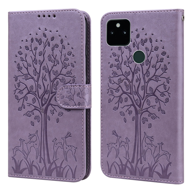 Tree & Deer Pattern Pressed Printing Horizontal Flip Leather Phone Case, For Google Pixel 5a 5G, For Google Pixel 6, For Google Pixel 6 Pro