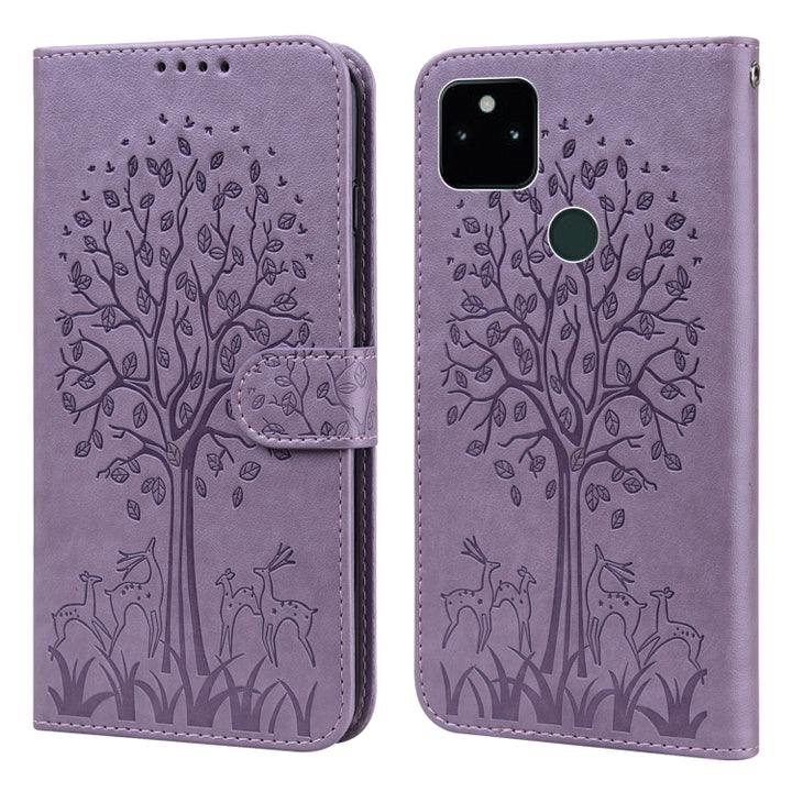 Tree & Deer Pattern Pressed Printing Horizontal Flip Leather Phone Case, For Google Pixel 5a 5G, For Google Pixel 6, For Google Pixel 6 Pro