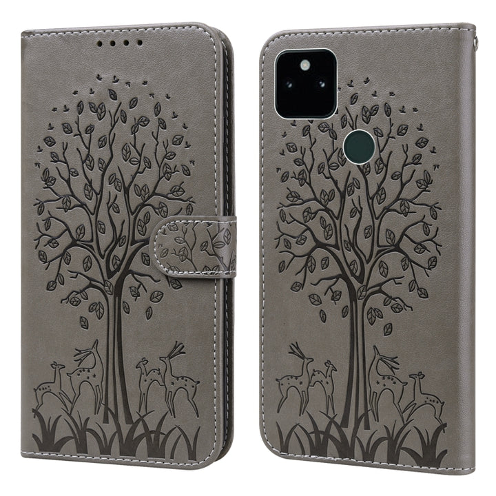 Tree & Deer Pattern Pressed Printing Horizontal Flip Leather Phone Case, For Google Pixel 5a 5G, For Google Pixel 6, For Google Pixel 6 Pro