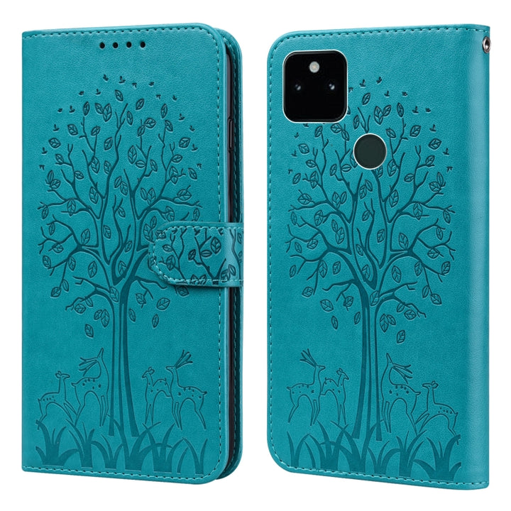 Tree & Deer Pattern Pressed Printing Horizontal Flip Leather Phone Case, For Google Pixel 5a 5G, For Google Pixel 6, For Google Pixel 6 Pro