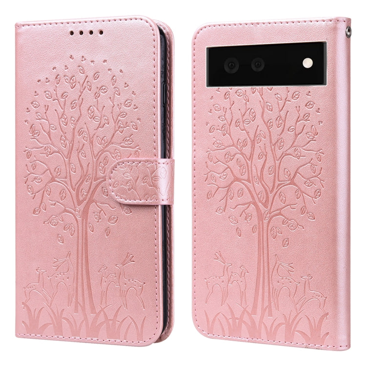 Tree & Deer Pattern Pressed Printing Horizontal Flip Leather Phone Case, For Google Pixel 5a 5G, For Google Pixel 6, For Google Pixel 6 Pro