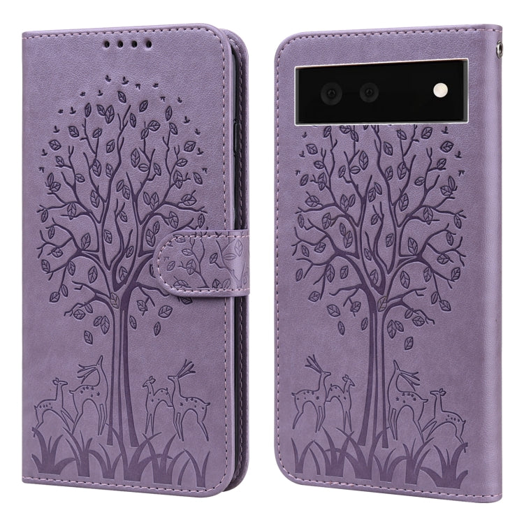 Tree & Deer Pattern Pressed Printing Horizontal Flip Leather Phone Case, For Google Pixel 5a 5G, For Google Pixel 6, For Google Pixel 6 Pro