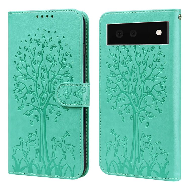 Tree & Deer Pattern Pressed Printing Horizontal Flip Leather Phone Case, For Google Pixel 5a 5G, For Google Pixel 6, For Google Pixel 6 Pro