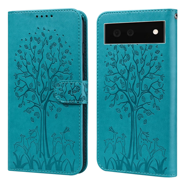 Tree & Deer Pattern Pressed Printing Horizontal Flip Leather Phone Case, For Google Pixel 5a 5G, For Google Pixel 6, For Google Pixel 6 Pro