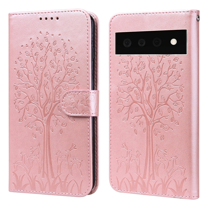 Tree & Deer Pattern Pressed Printing Horizontal Flip Leather Phone Case, For Google Pixel 5a 5G, For Google Pixel 6, For Google Pixel 6 Pro