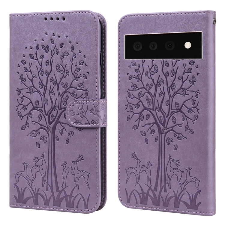 Tree & Deer Pattern Pressed Printing Horizontal Flip Leather Phone Case, For Google Pixel 5a 5G, For Google Pixel 6, For Google Pixel 6 Pro