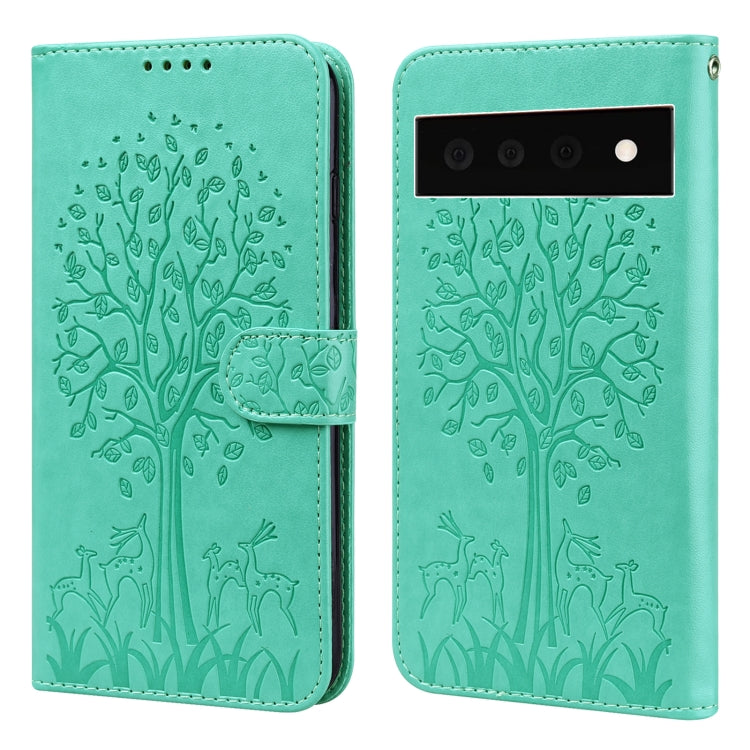 Tree & Deer Pattern Pressed Printing Horizontal Flip Leather Phone Case, For Google Pixel 5a 5G, For Google Pixel 6, For Google Pixel 6 Pro