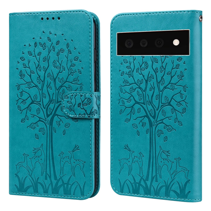 Tree & Deer Pattern Pressed Printing Horizontal Flip Leather Phone Case, For Google Pixel 5a 5G, For Google Pixel 6, For Google Pixel 6 Pro