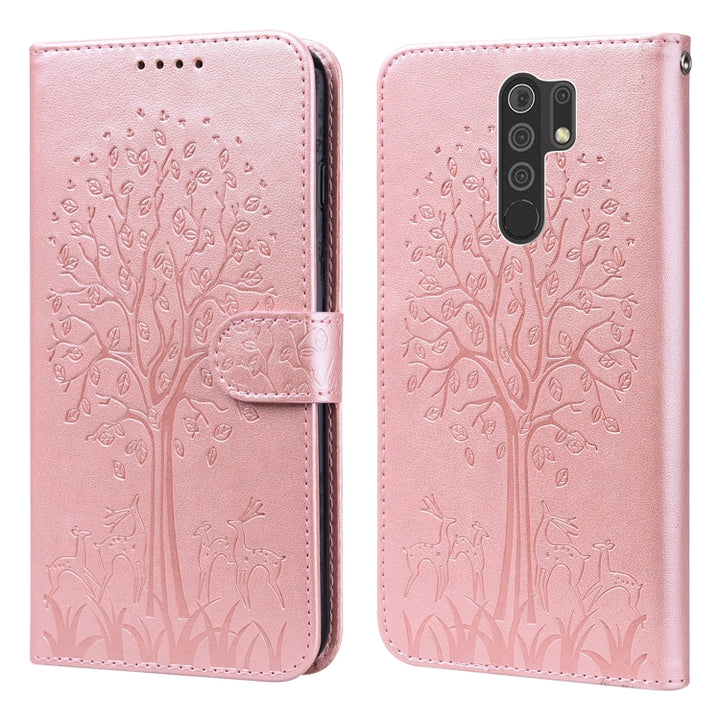 Tree & Deer Pattern Pressed Flip Leather Phone Case, For Xiaomi Redmi Note 8 2021 / Note 8, For Xiaomi Redmi 9 / Redmi 10X, For Xiaomi Redmi Note 10 5G / Poco M3 Pro 5G, For Xiaomi Redmi Note 10 / Note 10S, For Xiaomi Redmi Note 10 Pro / Note 10 Pro Max