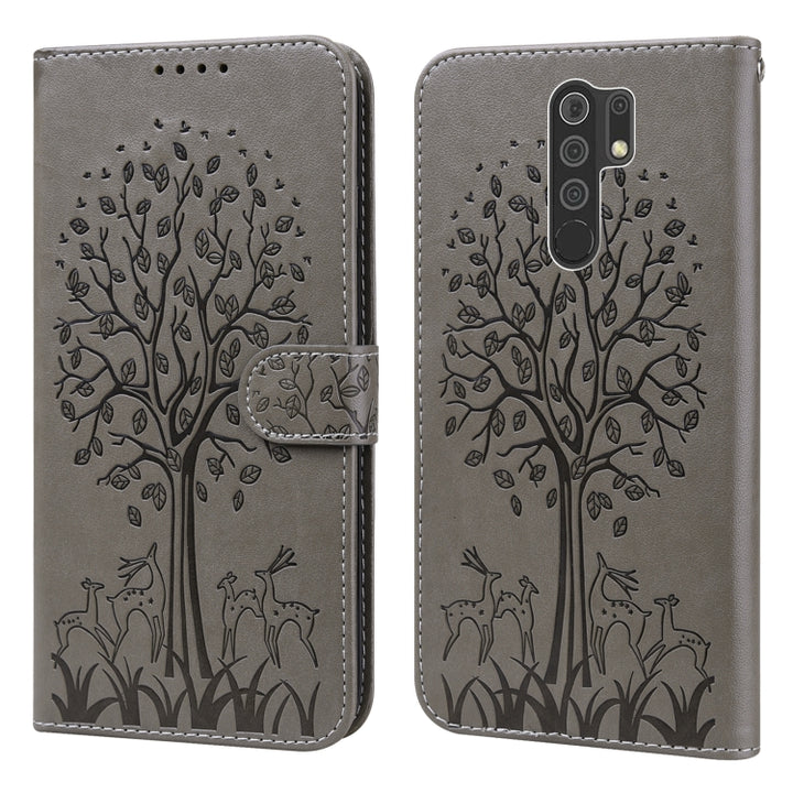 Tree & Deer Pattern Pressed Flip Leather Phone Case, For Xiaomi Redmi Note 8 2021 / Note 8, For Xiaomi Redmi 9 / Redmi 10X, For Xiaomi Redmi Note 10 5G / Poco M3 Pro 5G, For Xiaomi Redmi Note 10 / Note 10S, For Xiaomi Redmi Note 10 Pro / Note 10 Pro Max