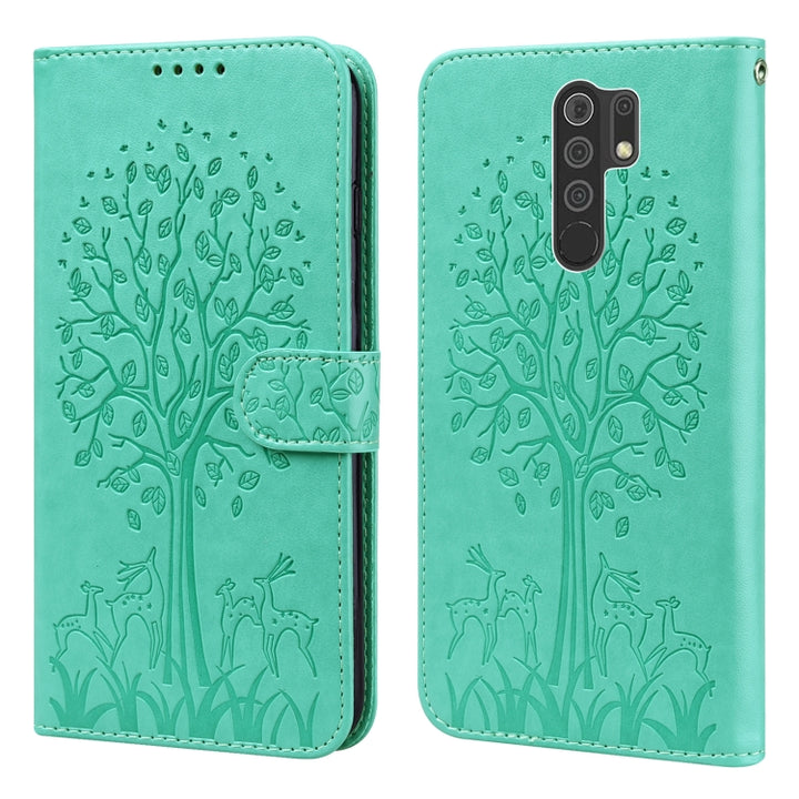 Tree & Deer Pattern Pressed Flip Leather Phone Case, For Xiaomi Redmi Note 8 2021 / Note 8, For Xiaomi Redmi 9 / Redmi 10X, For Xiaomi Redmi Note 10 5G / Poco M3 Pro 5G, For Xiaomi Redmi Note 10 / Note 10S, For Xiaomi Redmi Note 10 Pro / Note 10 Pro Max