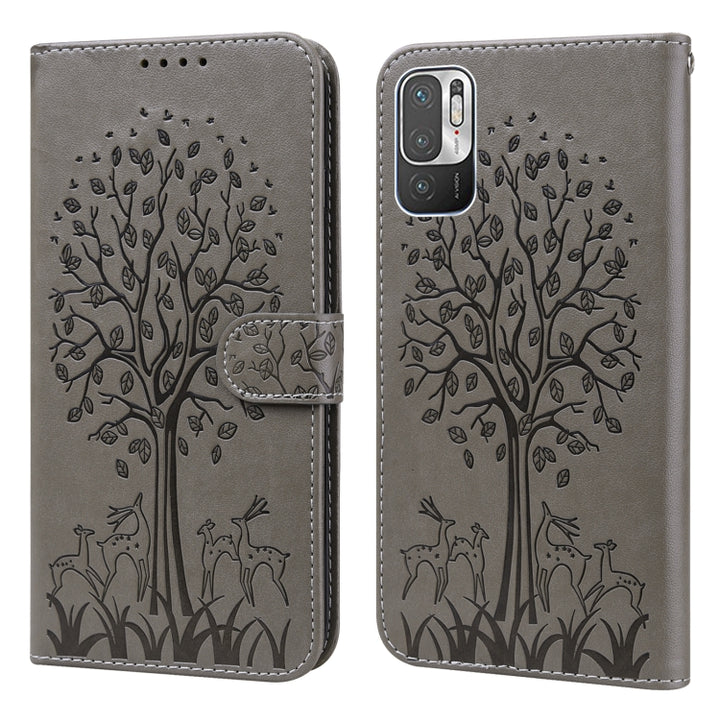 Tree & Deer Pattern Pressed Flip Leather Phone Case, For Xiaomi Redmi Note 8 2021 / Note 8, For Xiaomi Redmi 9 / Redmi 10X, For Xiaomi Redmi Note 10 5G / Poco M3 Pro 5G, For Xiaomi Redmi Note 10 / Note 10S, For Xiaomi Redmi Note 10 Pro / Note 10 Pro Max