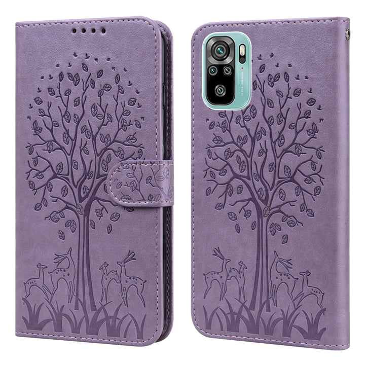 Tree & Deer Pattern Pressed Flip Leather Phone Case, For Xiaomi Redmi Note 8 2021 / Note 8, For Xiaomi Redmi 9 / Redmi 10X, For Xiaomi Redmi Note 10 5G / Poco M3 Pro 5G, For Xiaomi Redmi Note 10 / Note 10S, For Xiaomi Redmi Note 10 Pro / Note 10 Pro Max