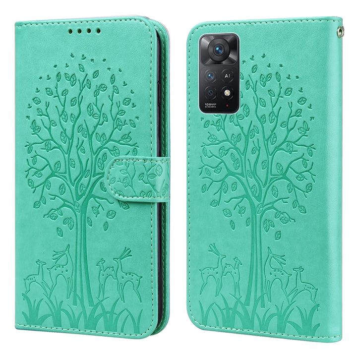 Tree & Deer Pattern Pressed Flip Leather Phone Case, For Xiaomi Redmi Note 8 2021 / Note 8, For Xiaomi Redmi 9 / Redmi 10X, For Xiaomi Redmi Note 10 5G / Poco M3 Pro 5G, For Xiaomi Redmi Note 10 / Note 10S, For Xiaomi Redmi Note 10 Pro / Note 10 Pro Max