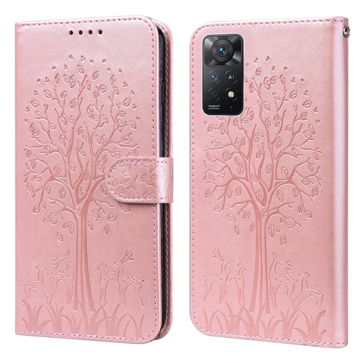 Tree & Deer Pattern Pressed Flip Leather Phone Case, For Xiaomi Redmi Note 11 Pro 4G / 5G, For Xiaomi Redmi Note 9 Pro / Note 9 Pro Max, For Xiaomi Redmi 9A, For Xiaomi Poco C3 / Redmi 9C