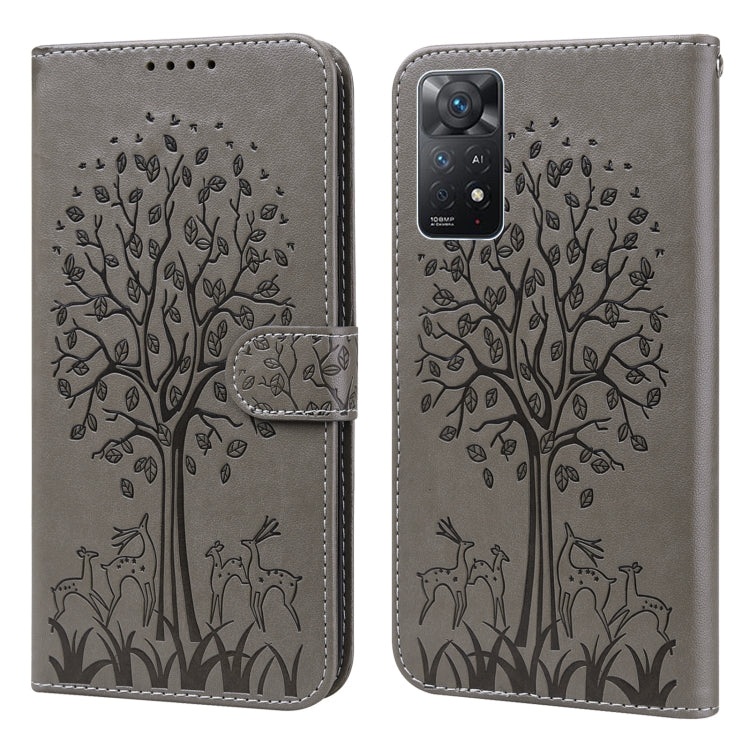 Tree & Deer Pattern Pressed Flip Leather Phone Case, For Xiaomi Redmi Note 11 Pro 4G / 5G, For Xiaomi Redmi Note 9 Pro / Note 9 Pro Max, For Xiaomi Redmi 9A, For Xiaomi Poco C3 / Redmi 9C