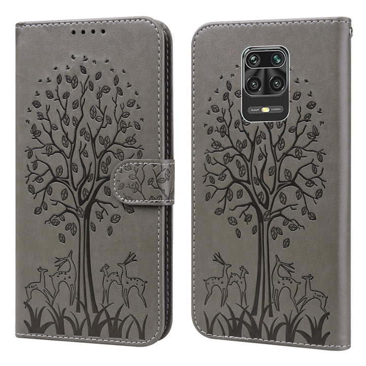 Tree & Deer Pattern Pressed Flip Leather Phone Case, For Xiaomi Redmi Note 11 Pro 4G / 5G, For Xiaomi Redmi Note 9 Pro / Note 9 Pro Max, For Xiaomi Redmi 9A, For Xiaomi Poco C3 / Redmi 9C