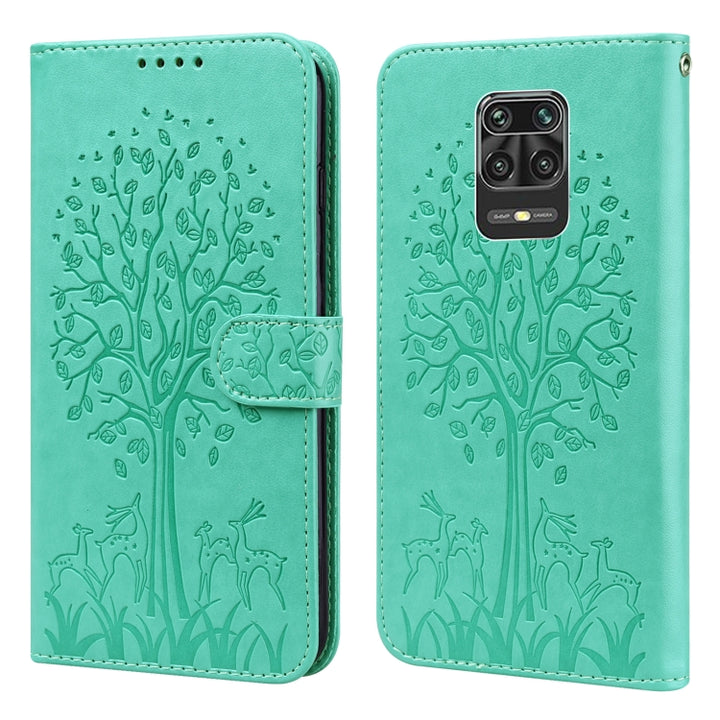 Tree & Deer Pattern Pressed Flip Leather Phone Case, For Xiaomi Redmi Note 11 Pro 4G / 5G, For Xiaomi Redmi Note 9 Pro / Note 9 Pro Max, For Xiaomi Redmi 9A, For Xiaomi Poco C3 / Redmi 9C