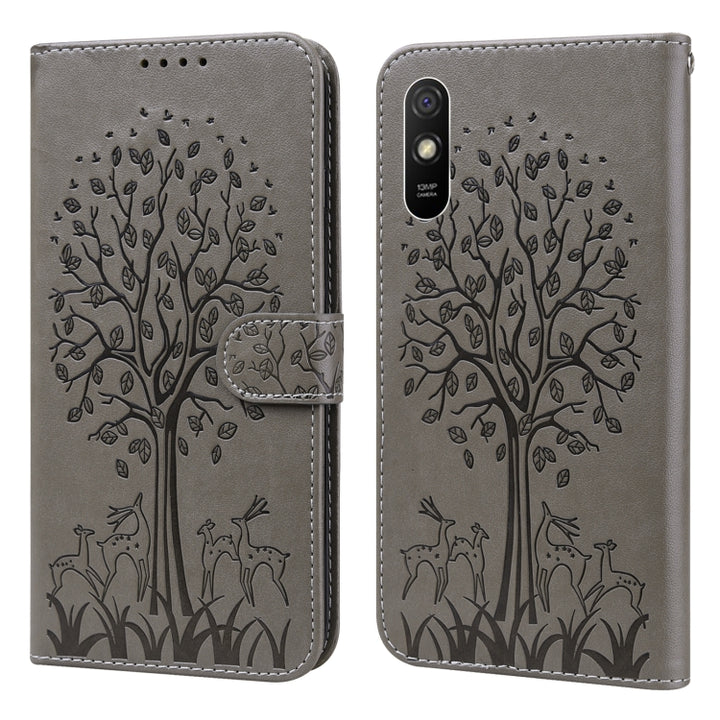 Tree & Deer Pattern Pressed Flip Leather Phone Case, For Xiaomi Redmi Note 11 Pro 4G / 5G, For Xiaomi Redmi Note 9 Pro / Note 9 Pro Max, For Xiaomi Redmi 9A, For Xiaomi Poco C3 / Redmi 9C