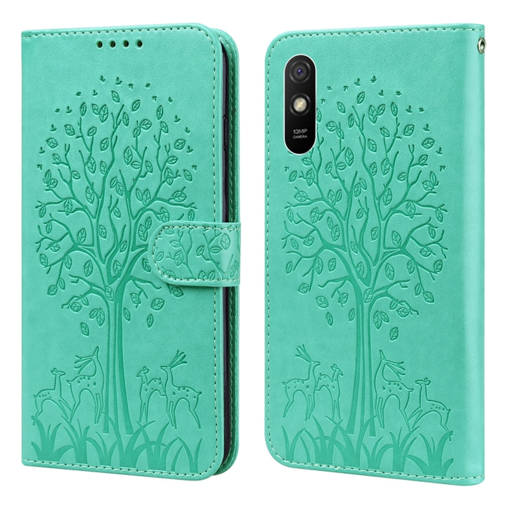 Tree & Deer Pattern Pressed Flip Leather Phone Case, For Xiaomi Redmi Note 11 Pro 4G / 5G, For Xiaomi Redmi Note 9 Pro / Note 9 Pro Max, For Xiaomi Redmi 9A, For Xiaomi Poco C3 / Redmi 9C