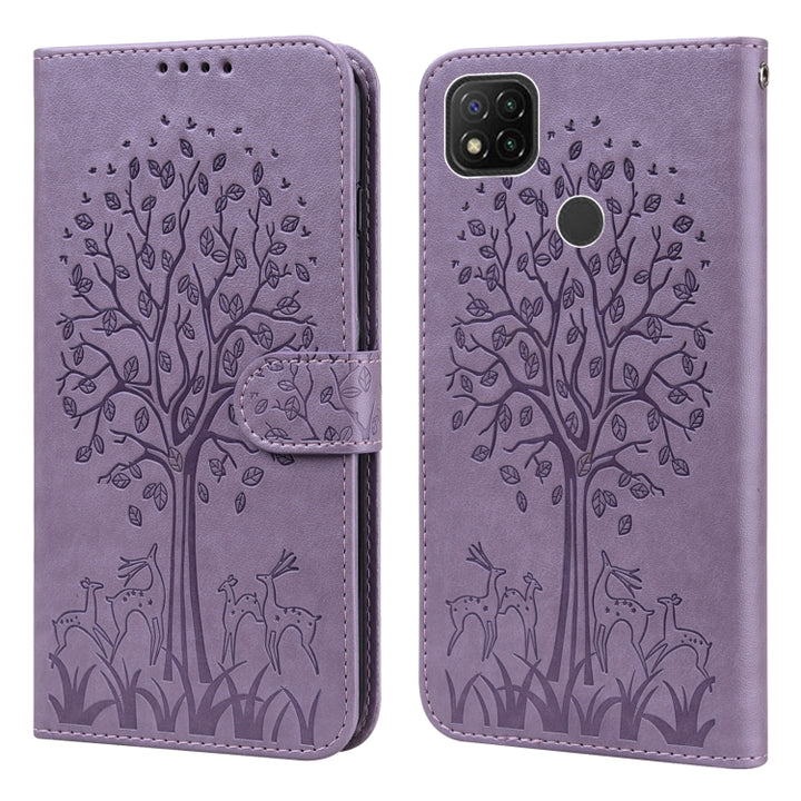 Tree & Deer Pattern Pressed Flip Leather Phone Case, For Xiaomi Redmi Note 11 Pro 4G / 5G, For Xiaomi Redmi Note 9 Pro / Note 9 Pro Max, For Xiaomi Redmi 9A, For Xiaomi Poco C3 / Redmi 9C