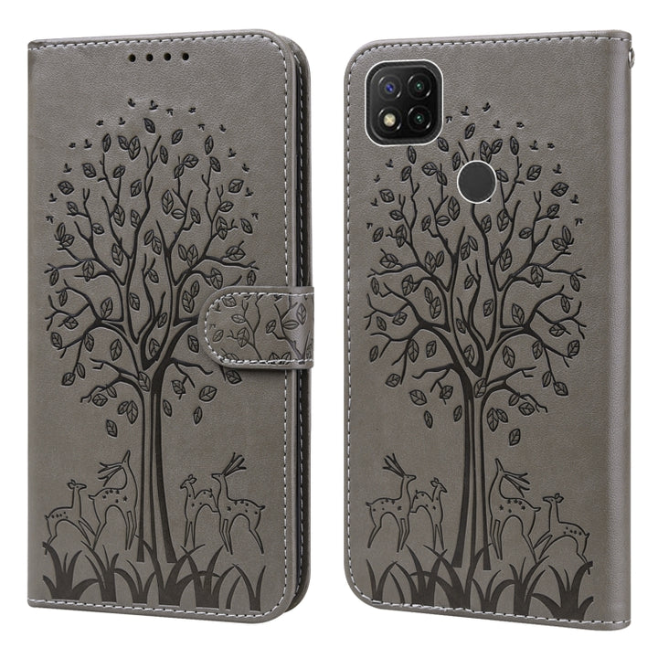 Tree & Deer Pattern Pressed Flip Leather Phone Case, For Xiaomi Redmi Note 11 Pro 4G / 5G, For Xiaomi Redmi Note 9 Pro / Note 9 Pro Max, For Xiaomi Redmi 9A, For Xiaomi Poco C3 / Redmi 9C