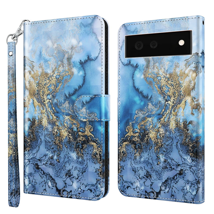 3D Painting Pattern TPU + PU Leather Phone Case, For Google Pixel 5a 5G, For Google Pixel 6, For Google Pixel 6 Pro