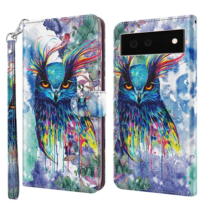 3D Painting Pattern TPU + PU Leather Phone Case, For Google Pixel 5a 5G, For Google Pixel 6, For Google Pixel 6 Pro