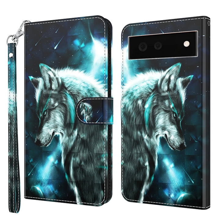 3D Painting Pattern TPU + PU Leather Phone Case, For Google Pixel 7 5G, For Google Pixel 7 Pro 5G, For Google Pixel 6a