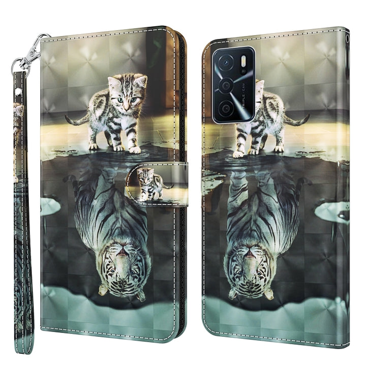 3D Painting Pattern TPU + PU Leather Phone Case, For OPPO A16 / A54 5G