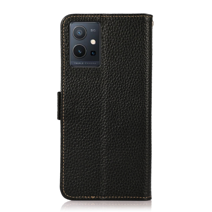 KHAZNEH Side-Magnetic Litchi Genuine Leather RFID Phone Case, For vivo Y75 5G, For Sony Xperia 1 IV