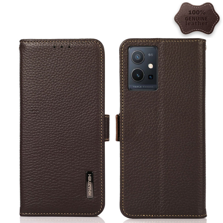 KHAZNEH Side-Magnetic Litchi Genuine Leather RFID Phone Case, For vivo Y75 5G, For Sony Xperia 1 IV