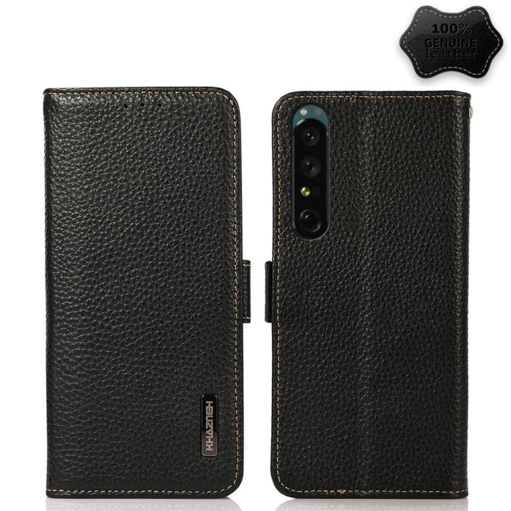 KHAZNEH Side-Magnetic Litchi Genuine Leather RFID Phone Case, For vivo Y75 5G, For Sony Xperia 1 IV