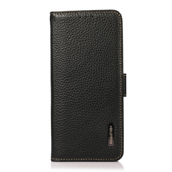 KHAZNEH Side-Magnetic Litchi Genuine Leather RFID Phone Case, For Sony Xperia 10 IV, For Xiaomi Redmi Note 11E / Redmi 10 5G