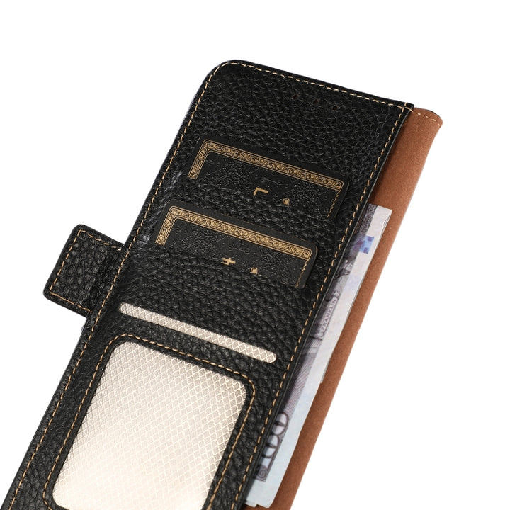 KHAZNEH Side-Magnetic Litchi Genuine Leather RFID Phone Case, For Sony Xperia 10 IV, For Xiaomi Redmi Note 11E / Redmi 10 5G