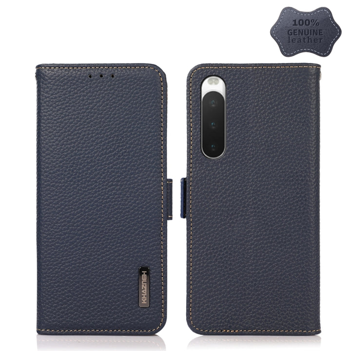 KHAZNEH Side-Magnetic Litchi Genuine Leather RFID Phone Case, For Sony Xperia 10 IV, For Xiaomi Redmi Note 11E / Redmi 10 5G